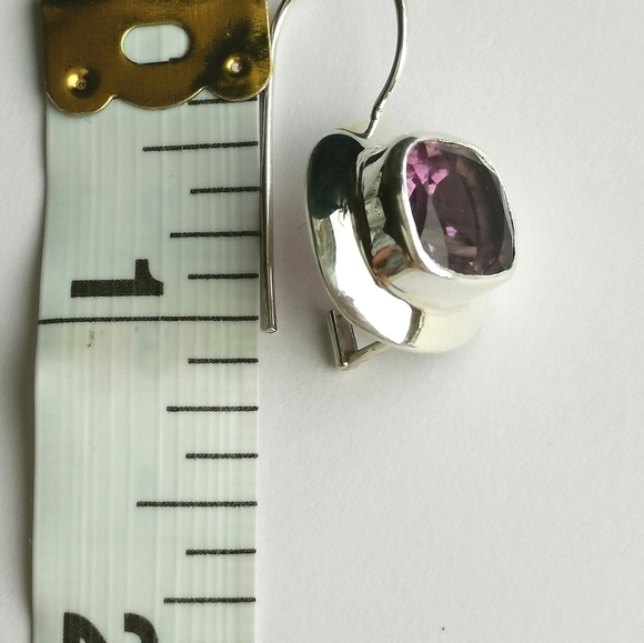 Modernist square cut Amethyst sterling silver drop earrings 🆕 - Picture 3 of 6
